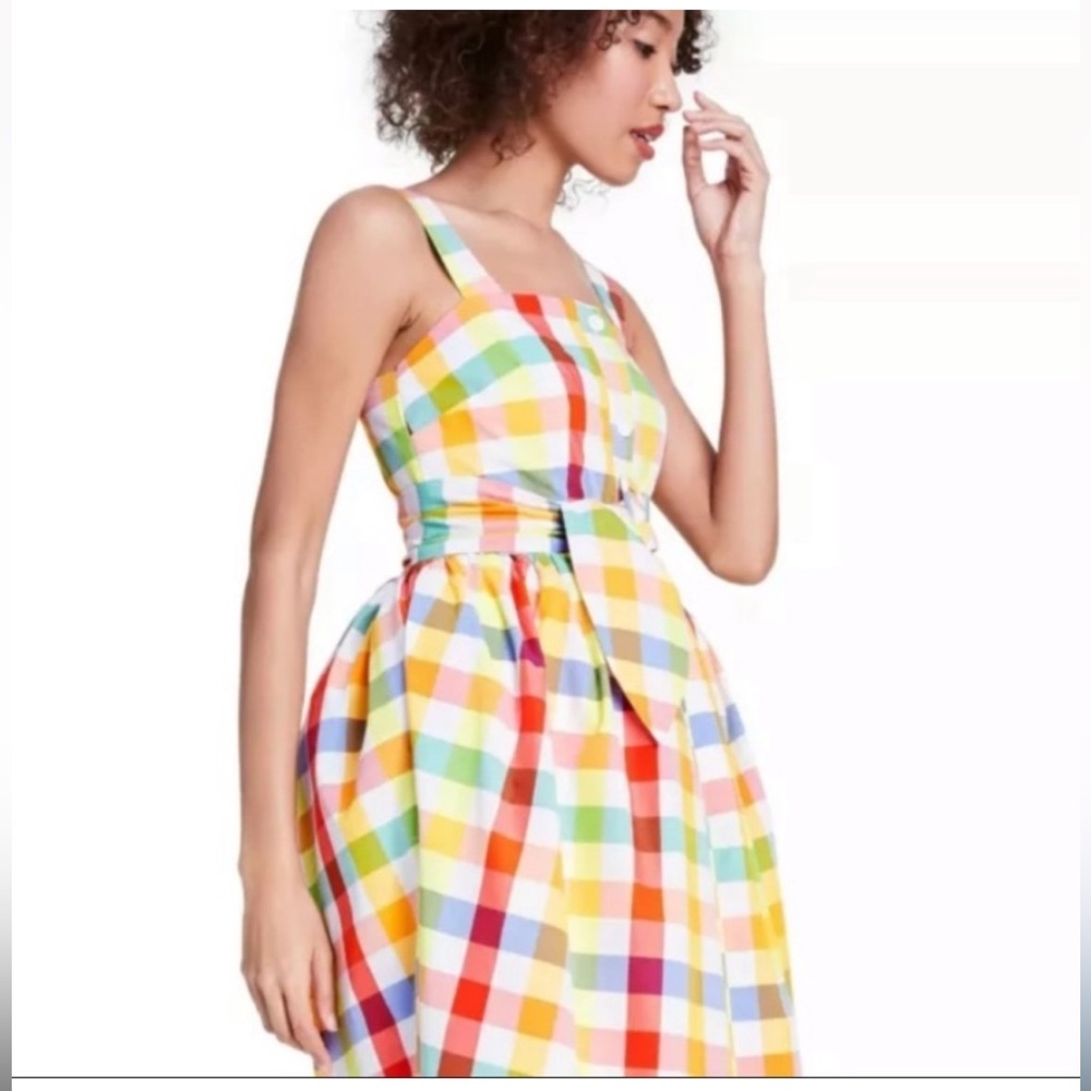 NWT Christopher John Rogers X Target Gingham Plaid Dress Colorful Belt Women's 0 - Picture 4 of 16